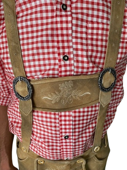 Lederhose lang bruin mannen Nederland closeup /  Lederhosen / Lederhose / Lederhosen kopen / Lederhose oktoberfest / Lederhosen outfit / Oktoberfest lederhosen