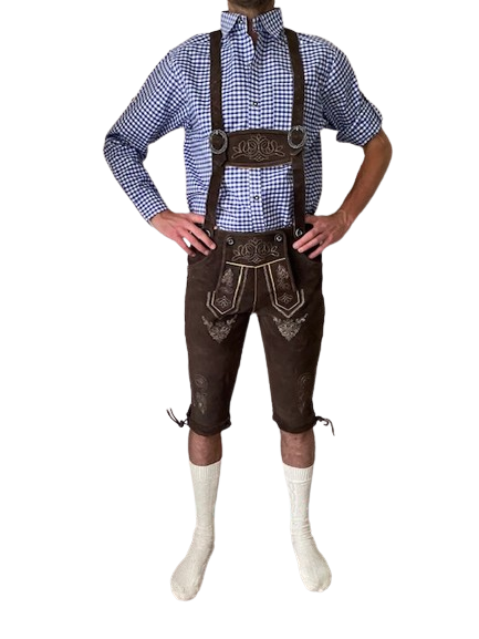 Lederhose donkerbruin mannen Nederland voorkant / Lederhosen / Lederhose / Lederhosen kopen / Lederhose oktoberfest / Lederhosen outfit / Oktoberfest lederhosen