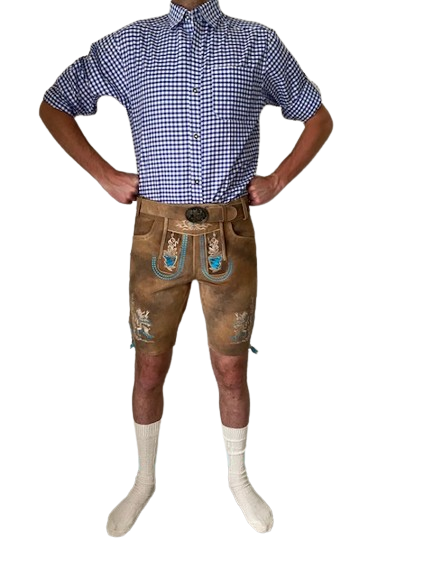 Lederhose riem blauw mannen Nederland voorkant /  Lederhosen / Lederhose / Lederhosen kopen / Lederhose oktoberfest / Lederhosen outfit / Oktoberfest lederhosen