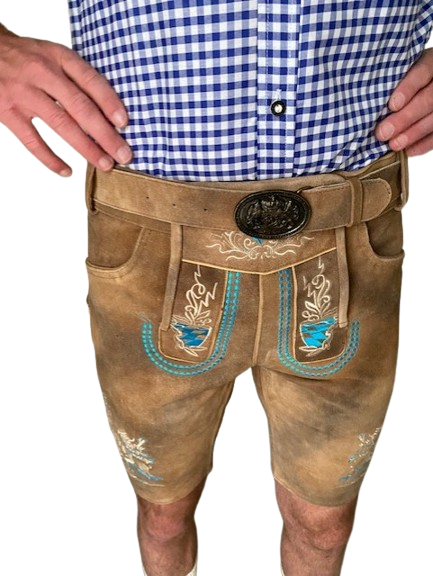 Lederhose riem blauw mannen Nederland closeup /  Lederhosen / Lederhose / Lederhosen kopen / Lederhose oktoberfest / Lederhosen outfit / Oktoberfest lederhosen